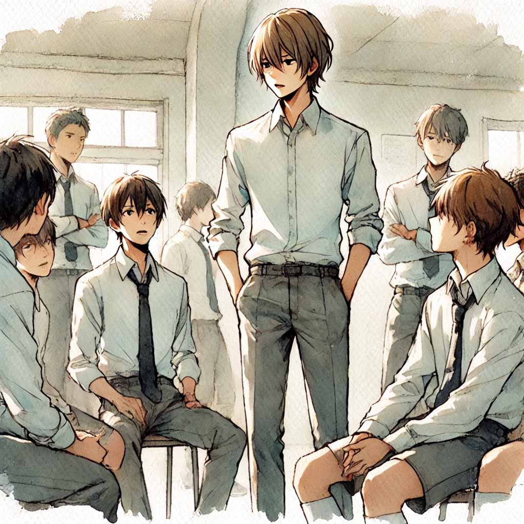 ミーティング中の中学生男子