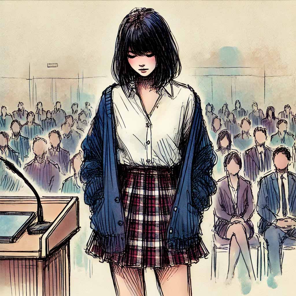 スピーチする中学生女子
