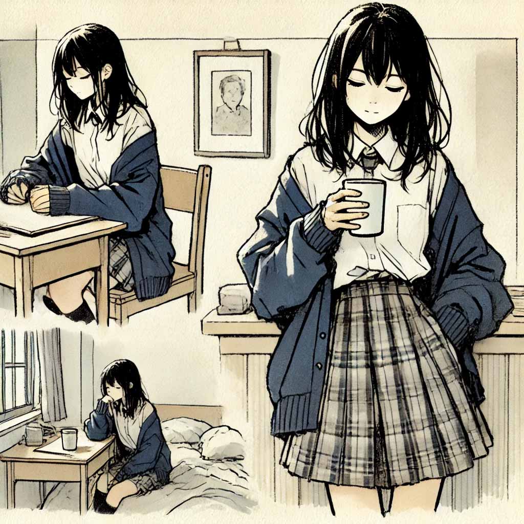 コーヒーを取る中学生女子