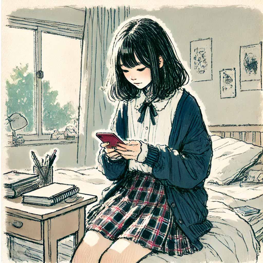 ガジェットをいじる中学生女子