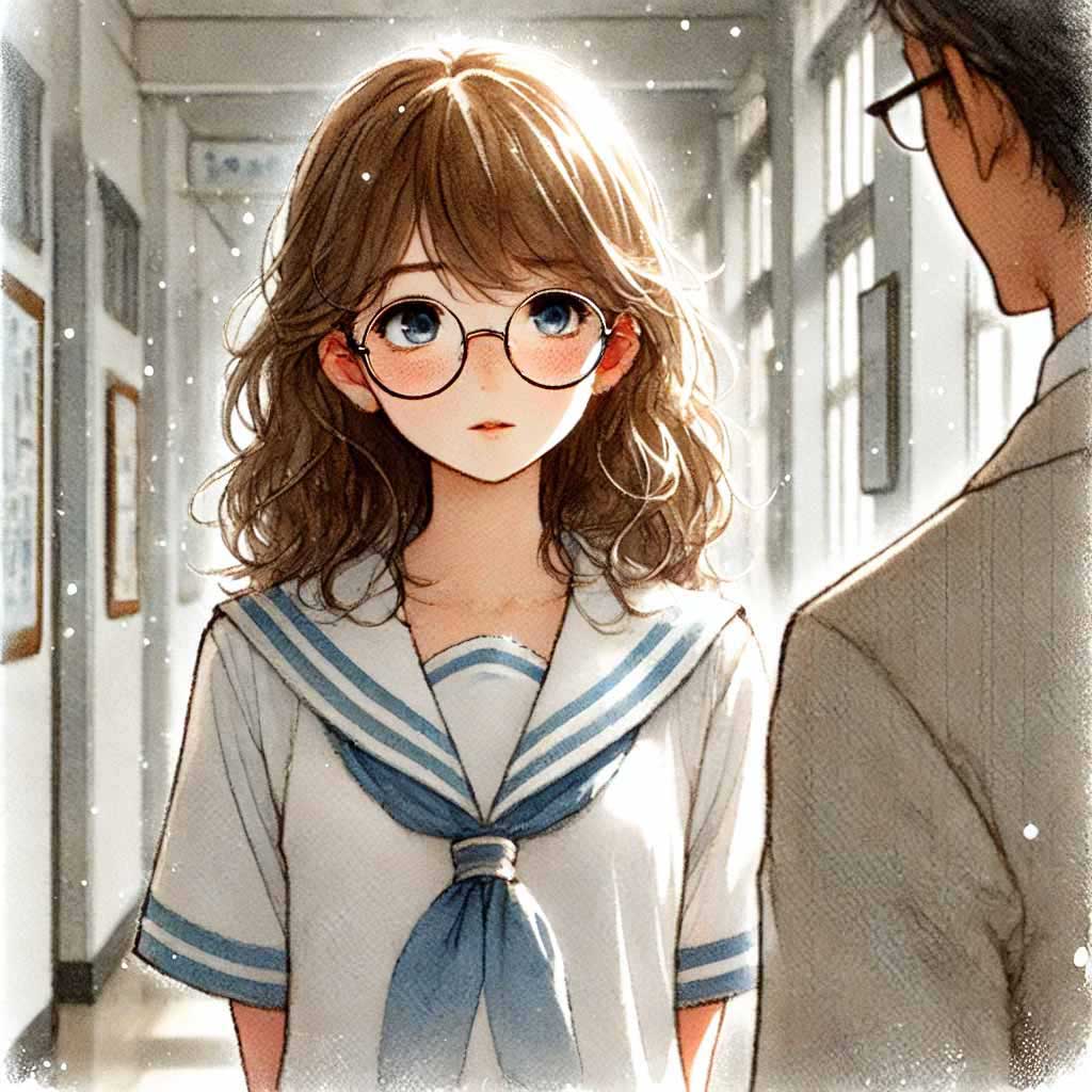 先生に相談する中学生女子