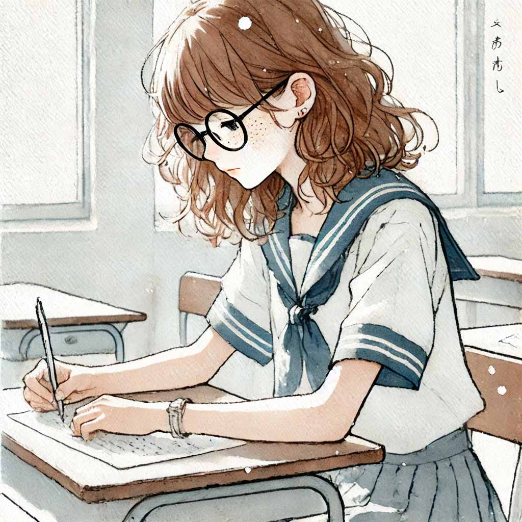 メモを取る中学生女子