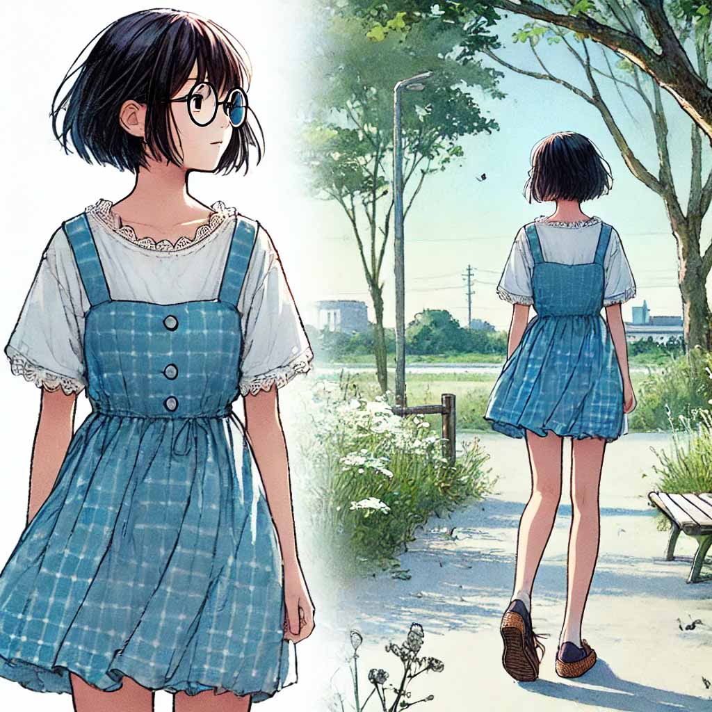 散歩している中学生女子
