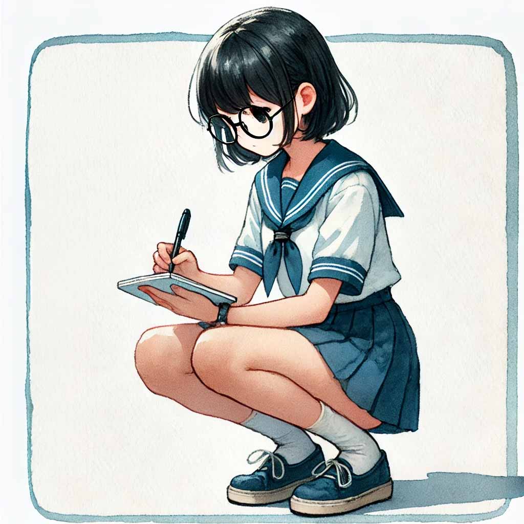 メモを取る女子中学生