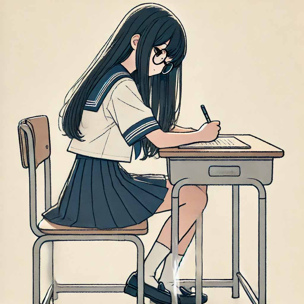 授業を受けている中学生女子 