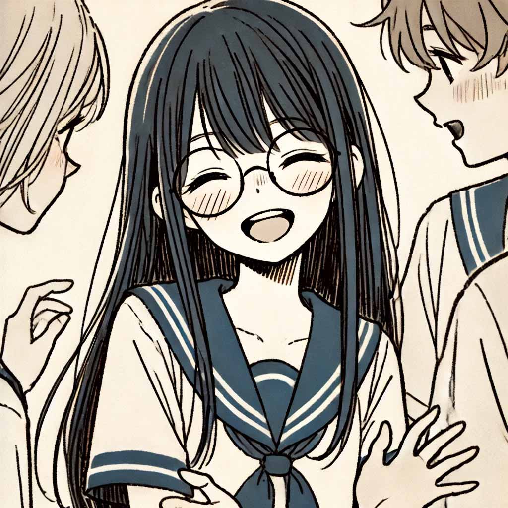 友達と笑っている中学生女子