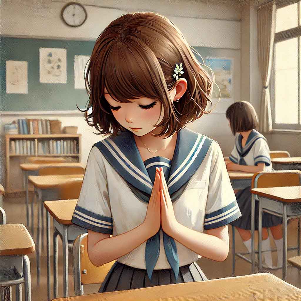 友達に謝る中学生女子