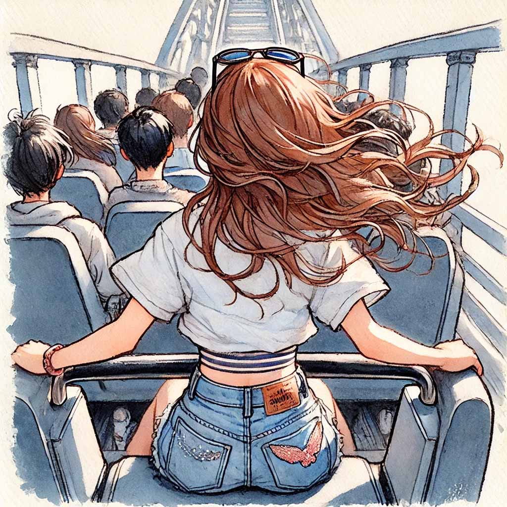 後部に座る中学生女子