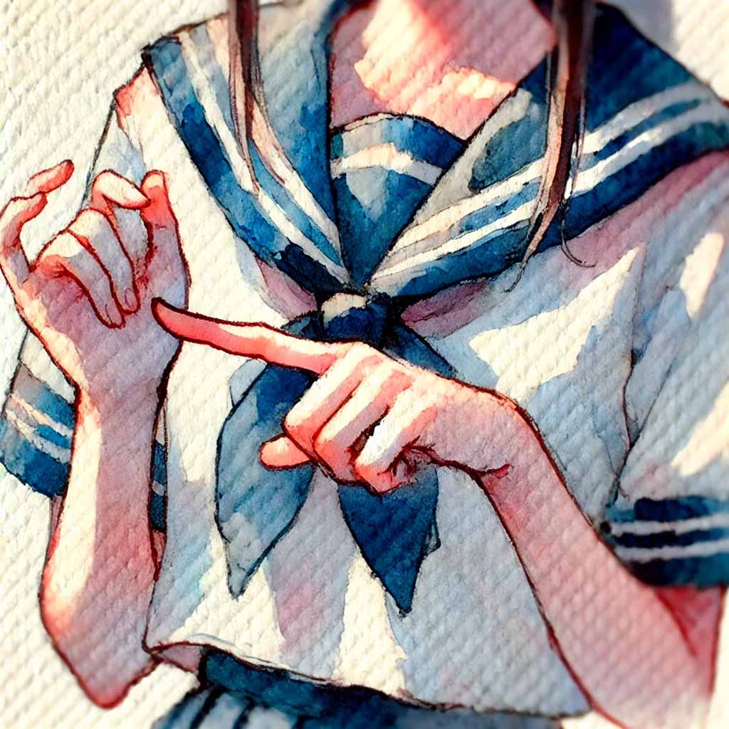ツボを示している中学生女子