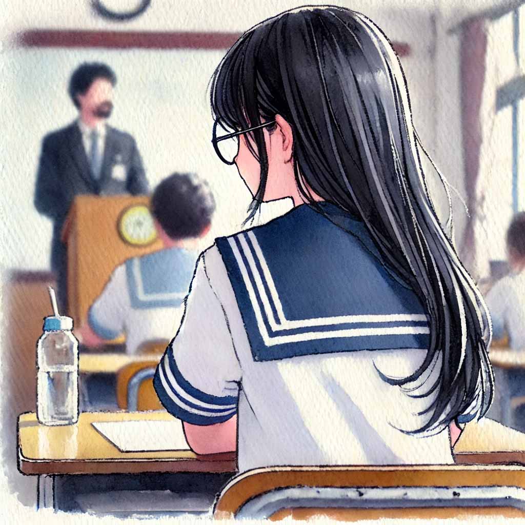 授業を受けている中学生女子