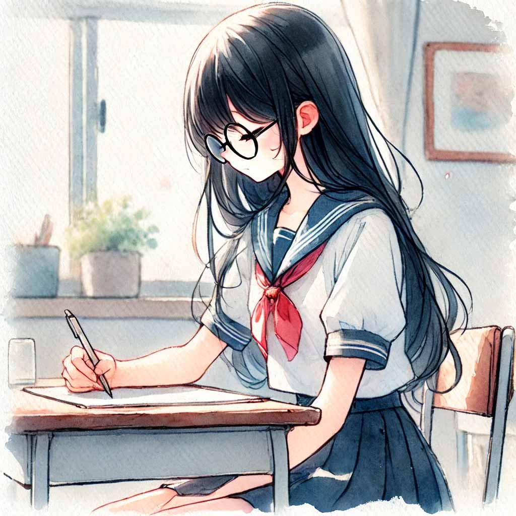 ノートをとっている中学生女子