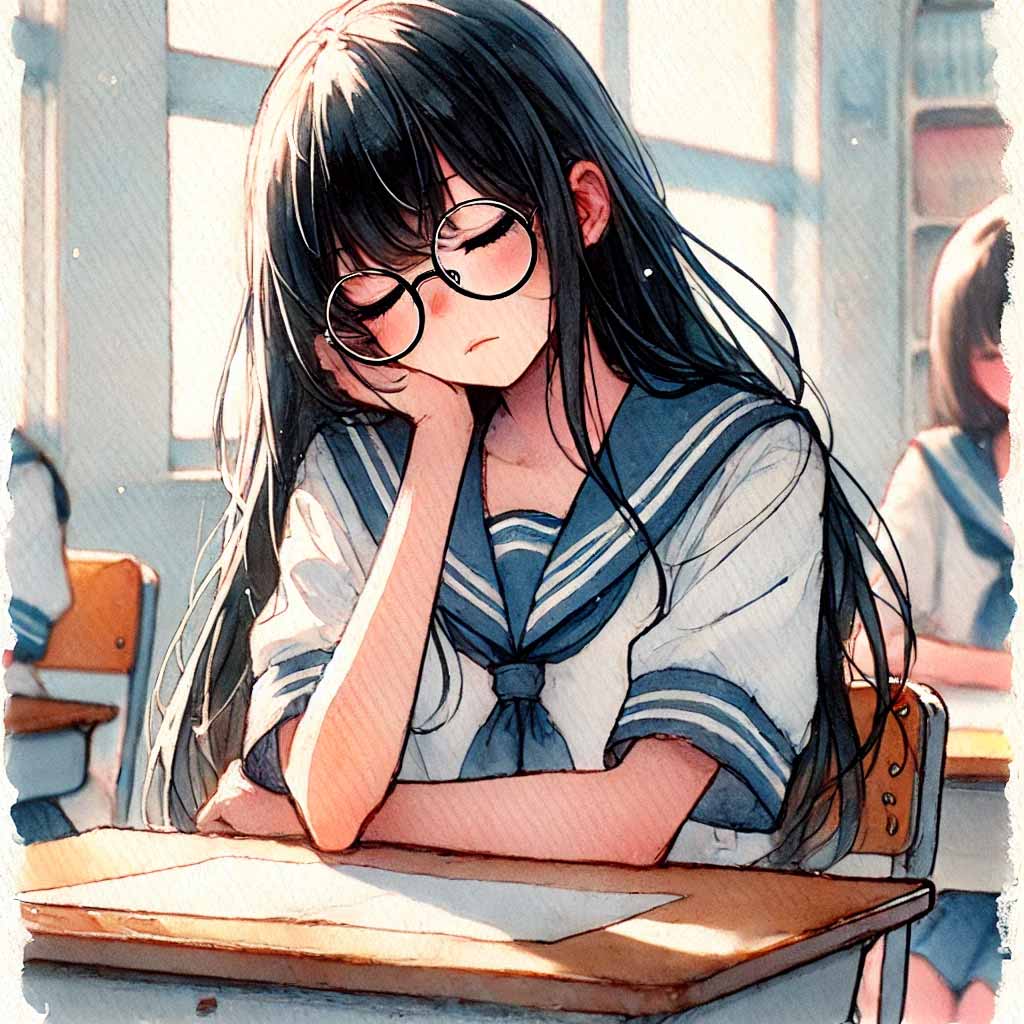 授業中寝てる中学生女子
