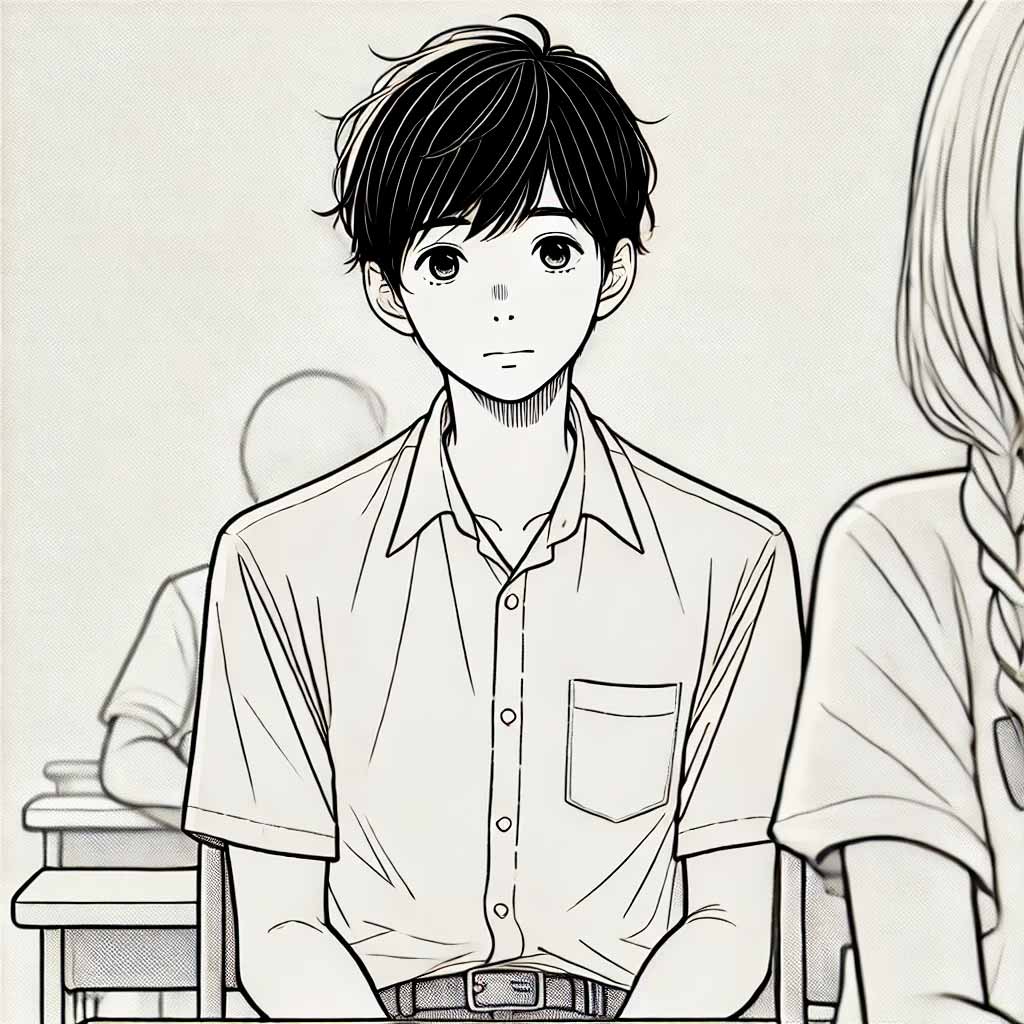 みんなの表情を見ている中学生男子