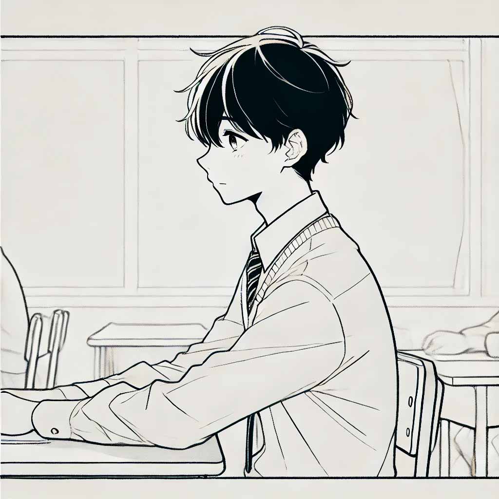 真面目に授業を受けている中学生男子