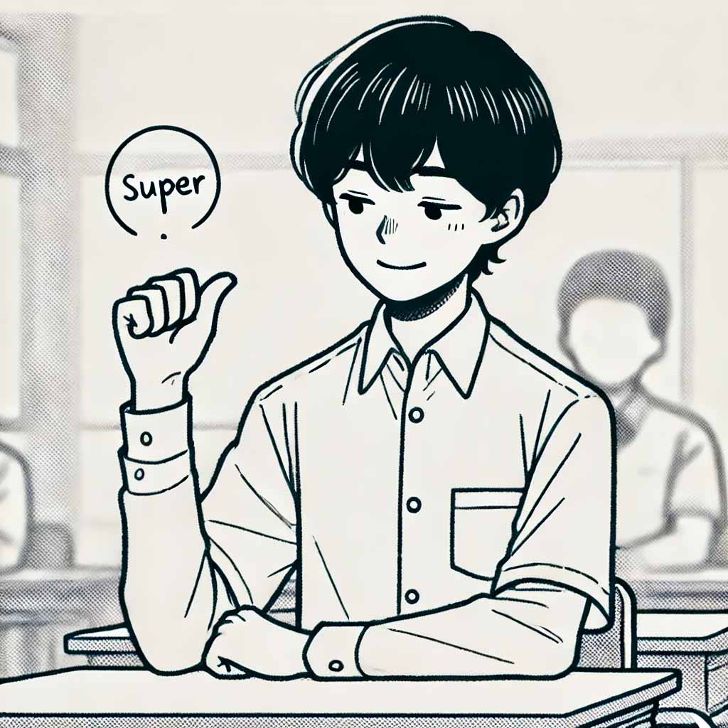小さくガッツポーズする中学生男子