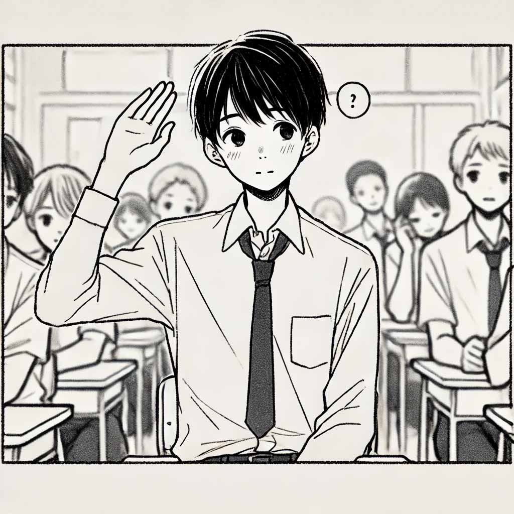 静かに手をあげる中学生男子