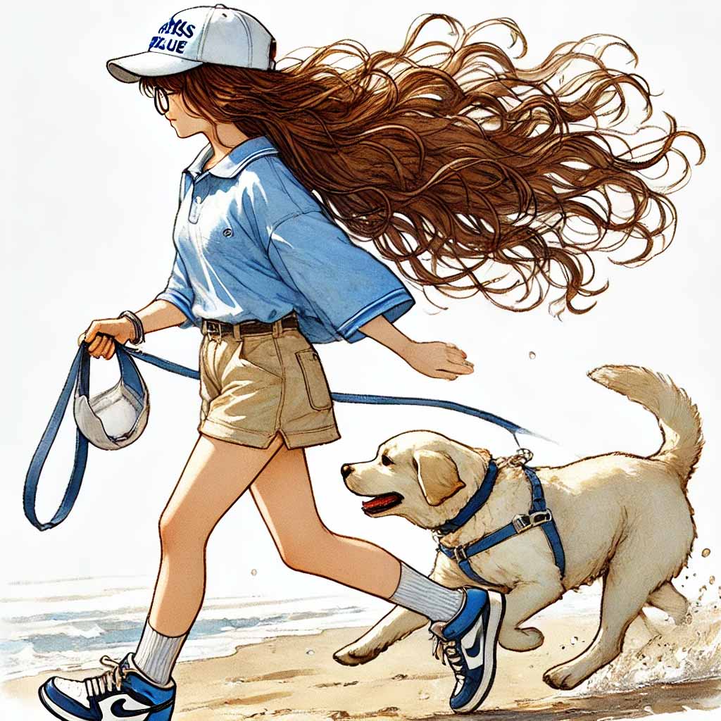 犬と散歩する中学生女子