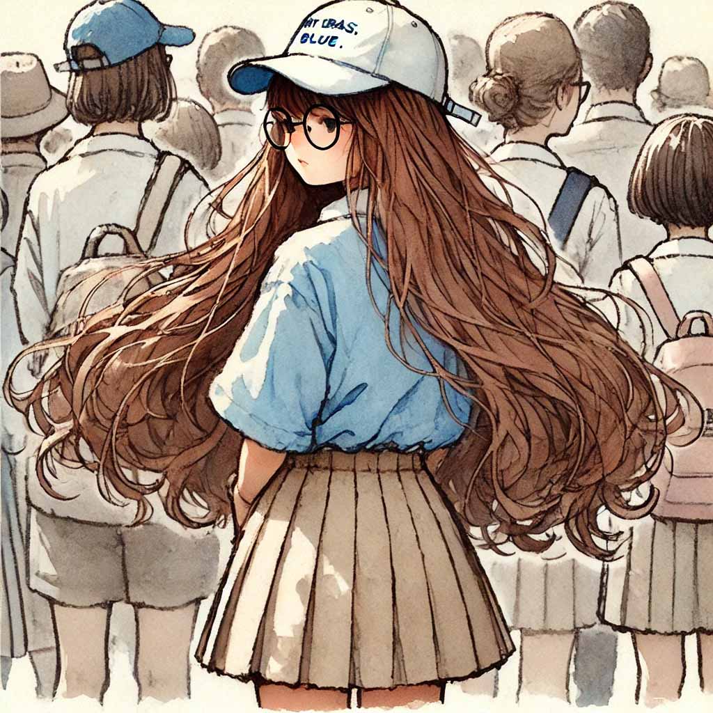 人混みの中の中学生女子