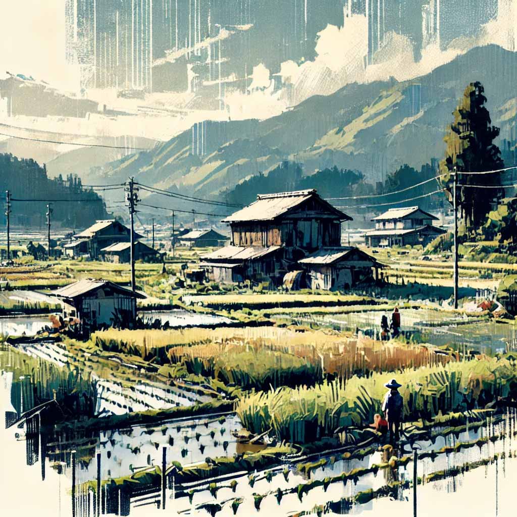 日本の昔の田園部 