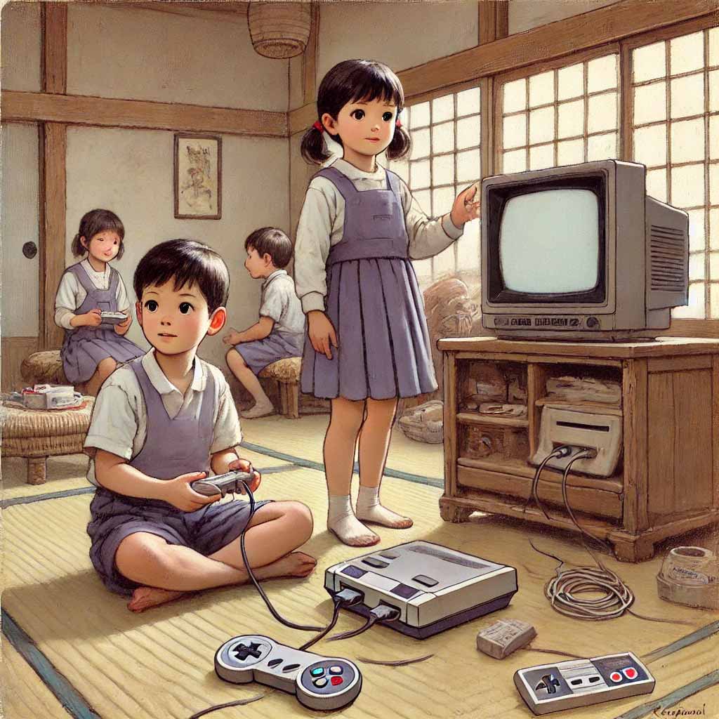 ファミコンで遊ぶ昭和の子供