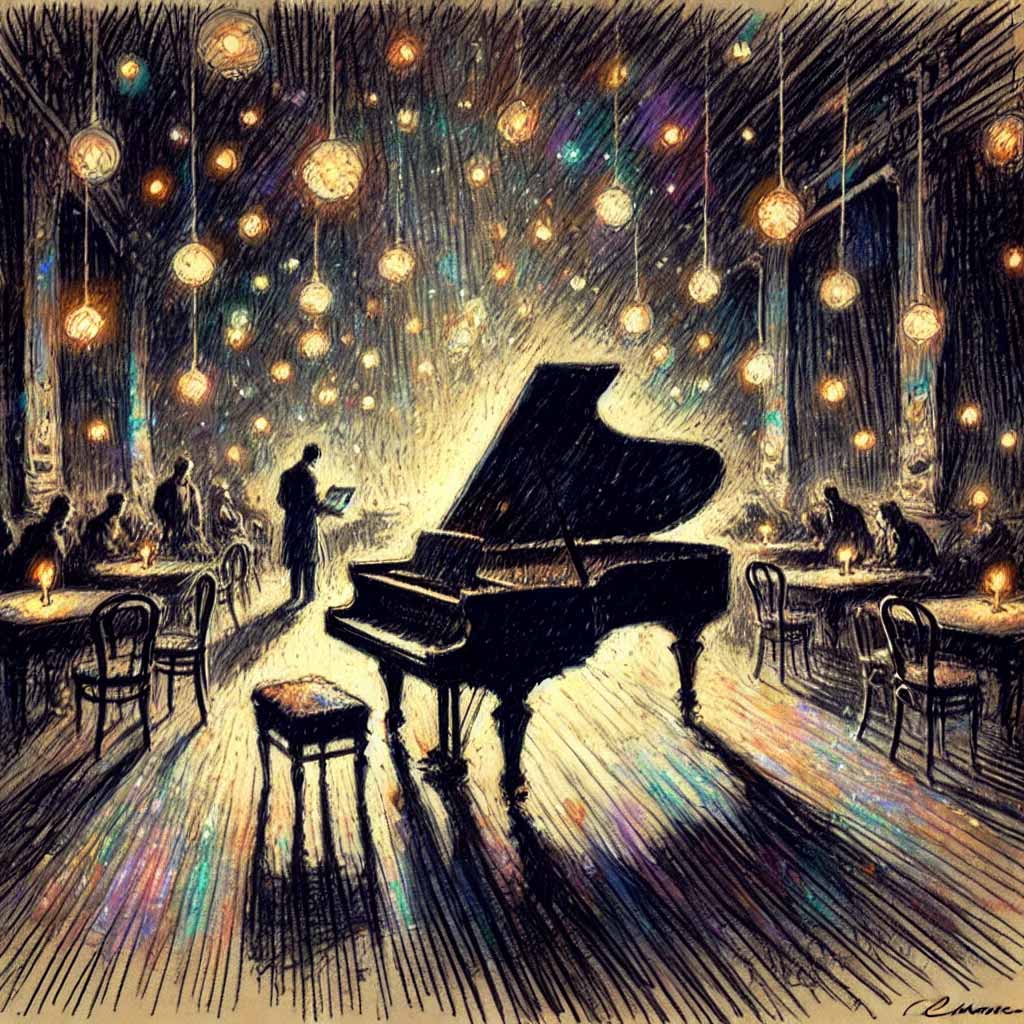 夜の音楽室のピアノ