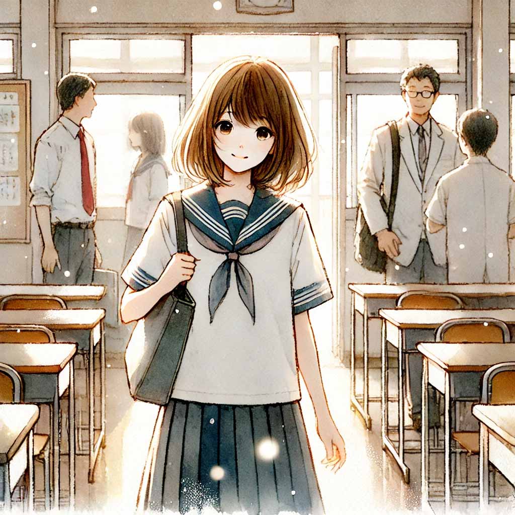 元気に挨拶する中学生女子