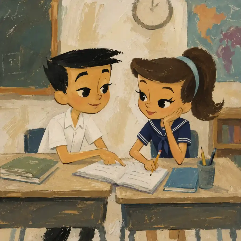 女子に勉強を教えている男子