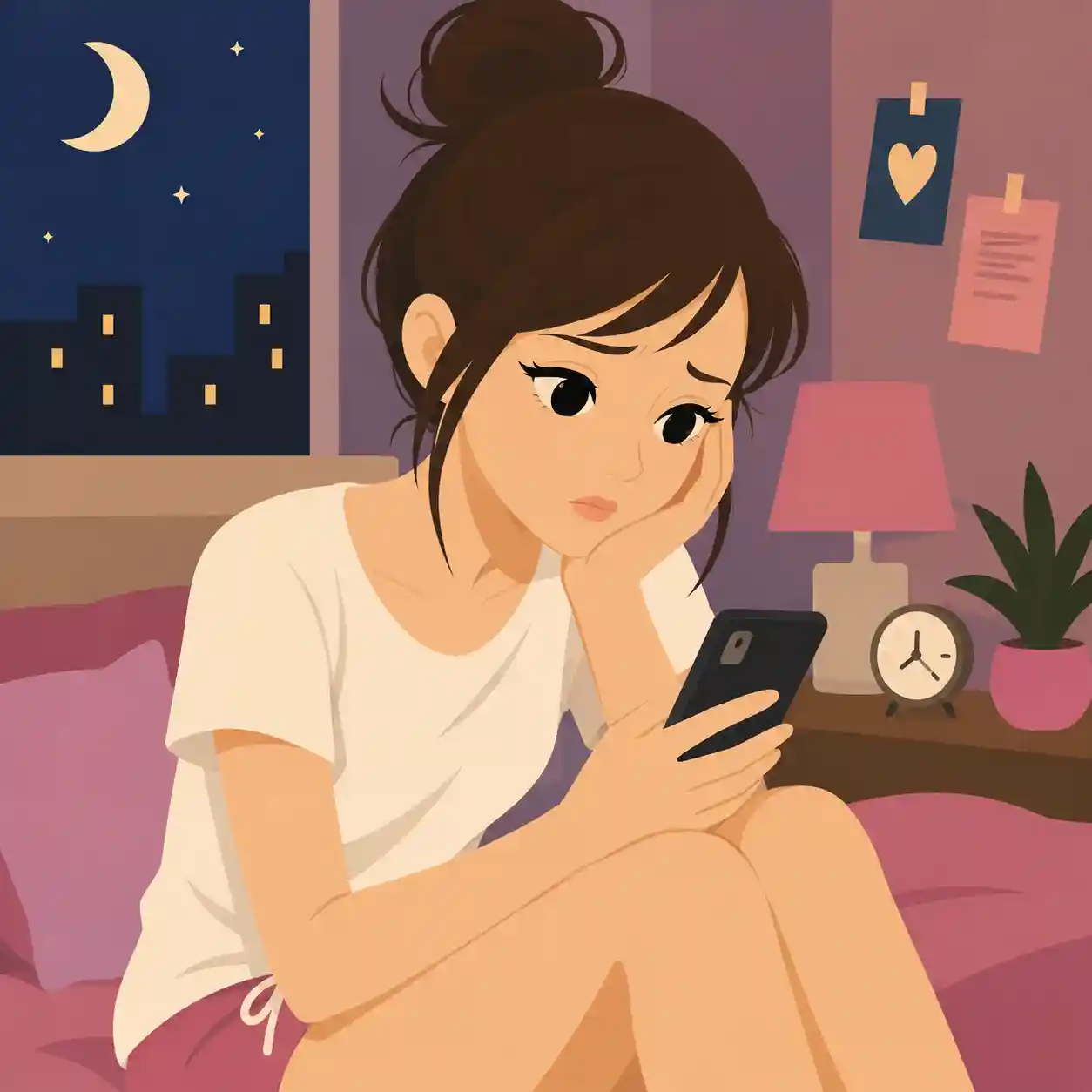 時間を気にして送らなれないかなと悩む女子