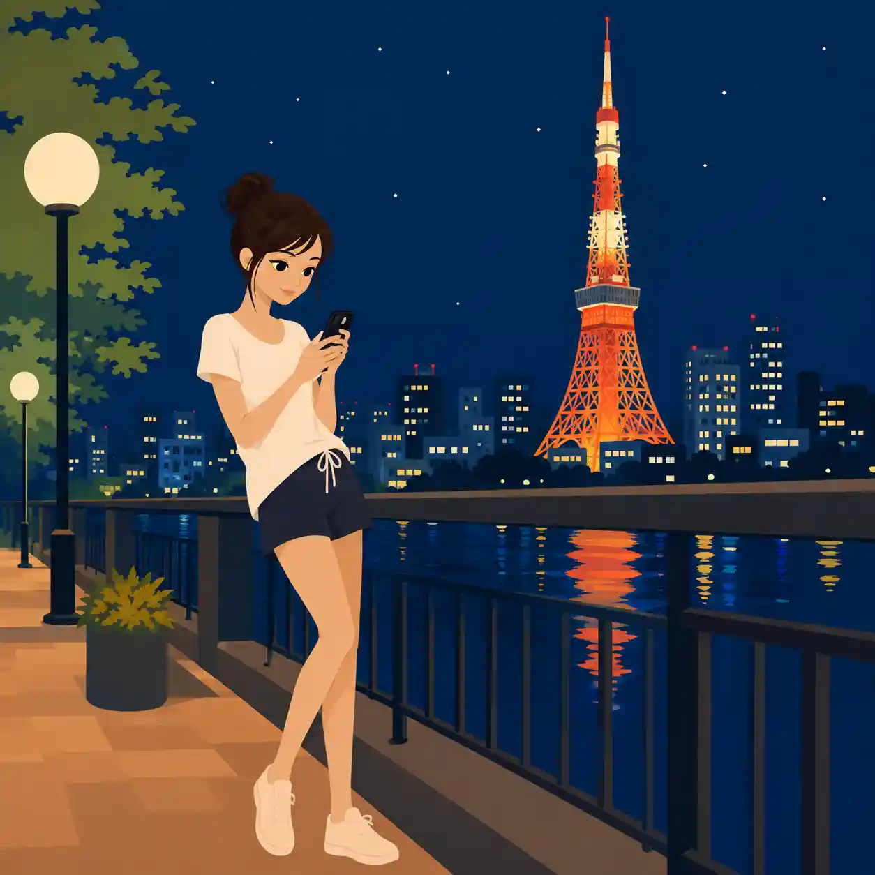 外出先でメッセージをおくる女子