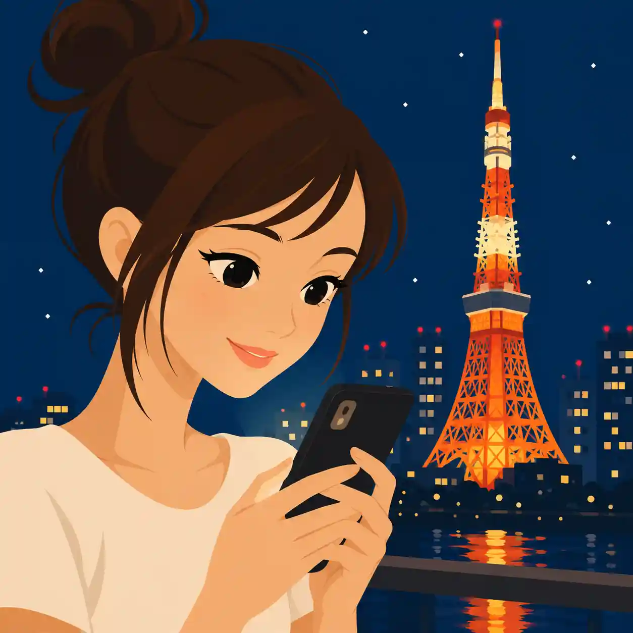 嬉しそうにメッセージをおくる女子