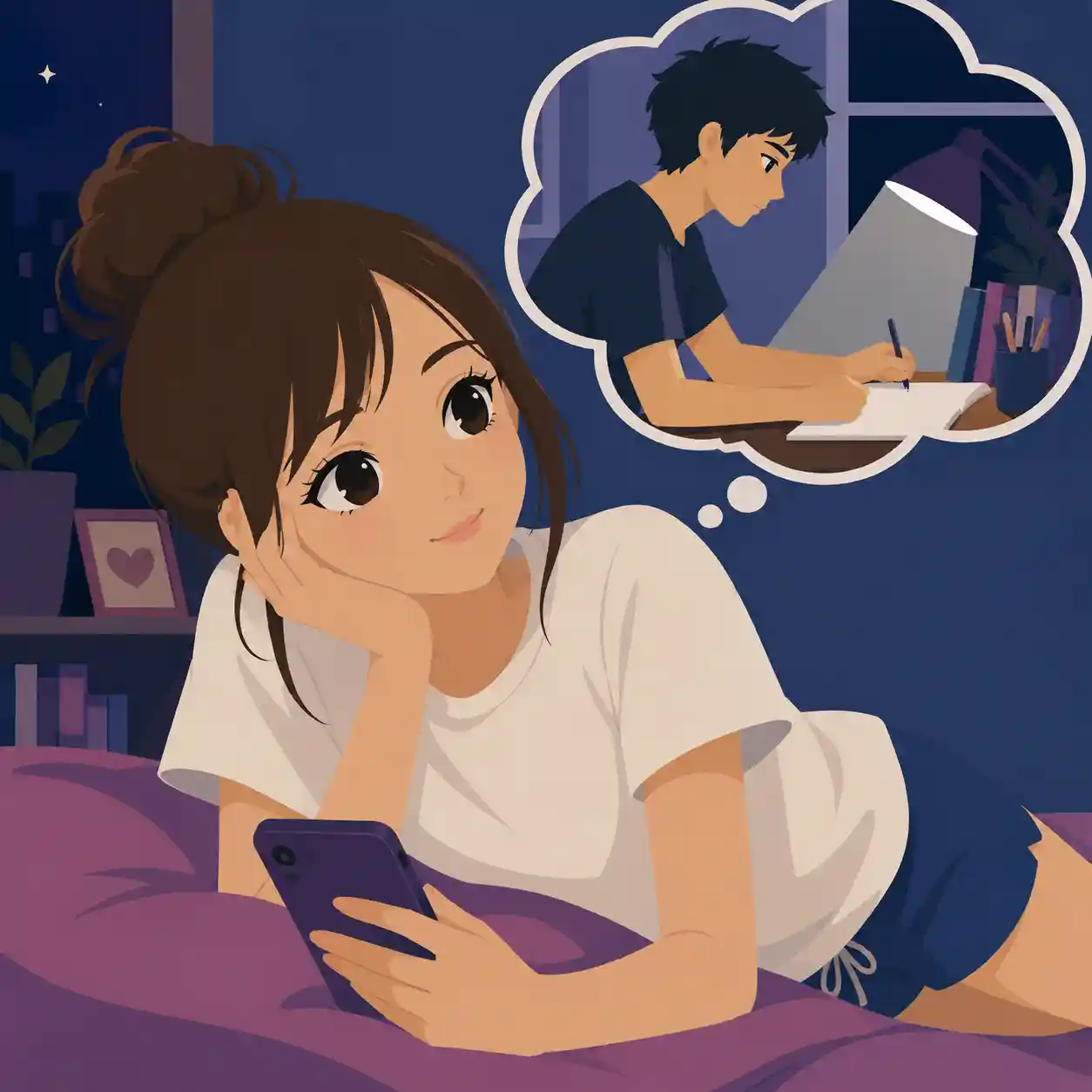 相手が今何しているか考えている女子