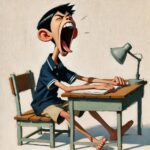 勉強中大欠伸をする中学生男子