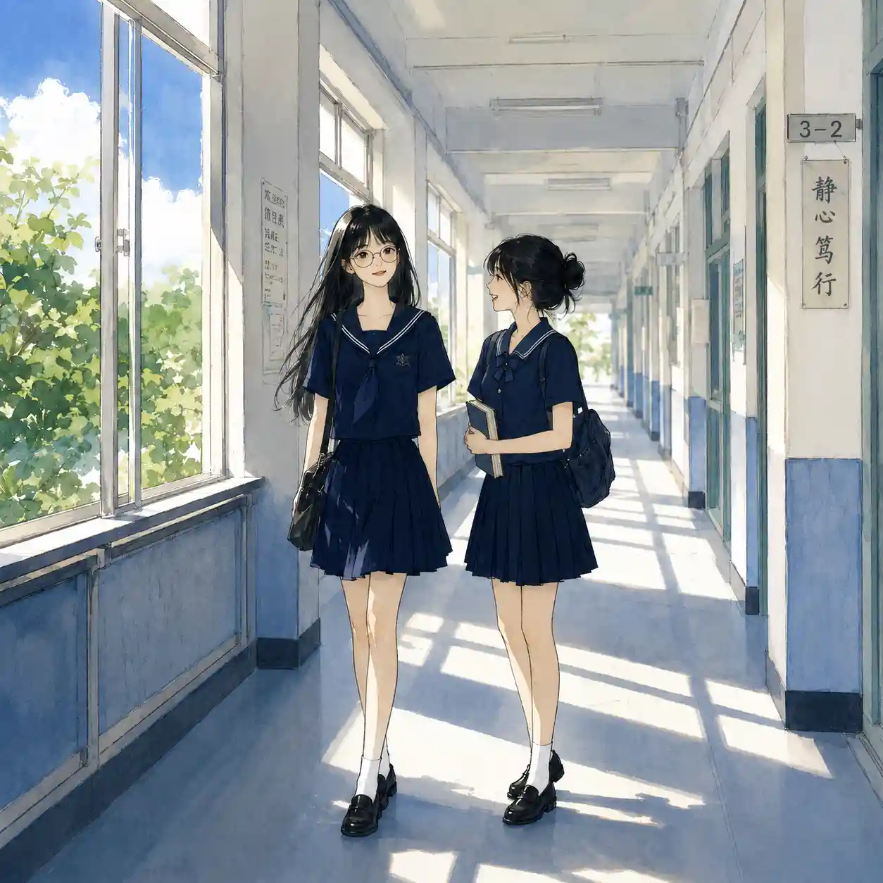 学校の投下女子二人で話している