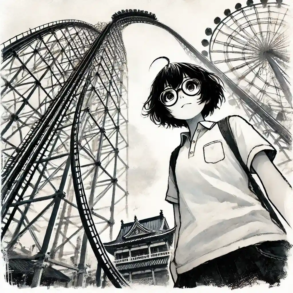 浮遊感ましましコースターを見ている中学生女子