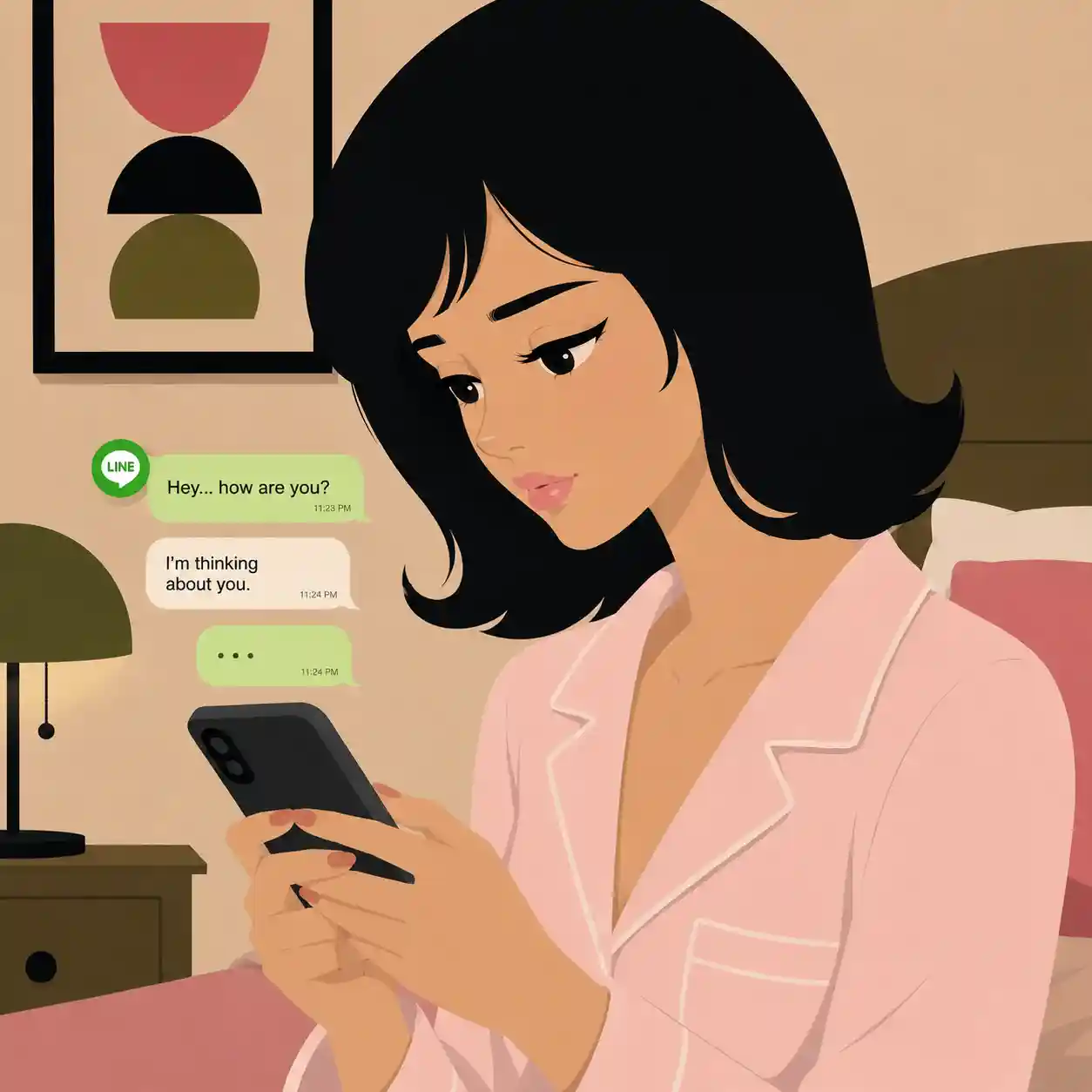 LINEする女子