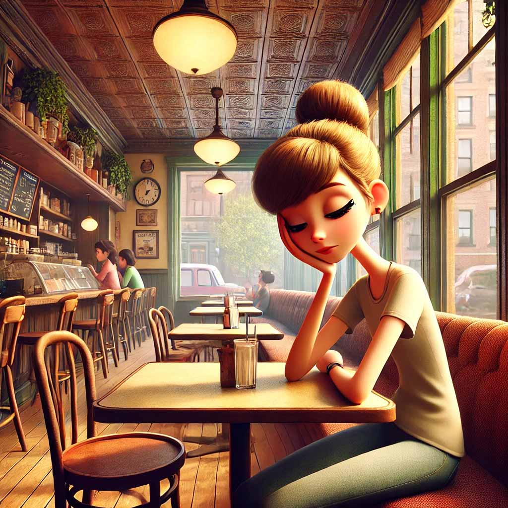 カフェで頬杖つく女子中学生