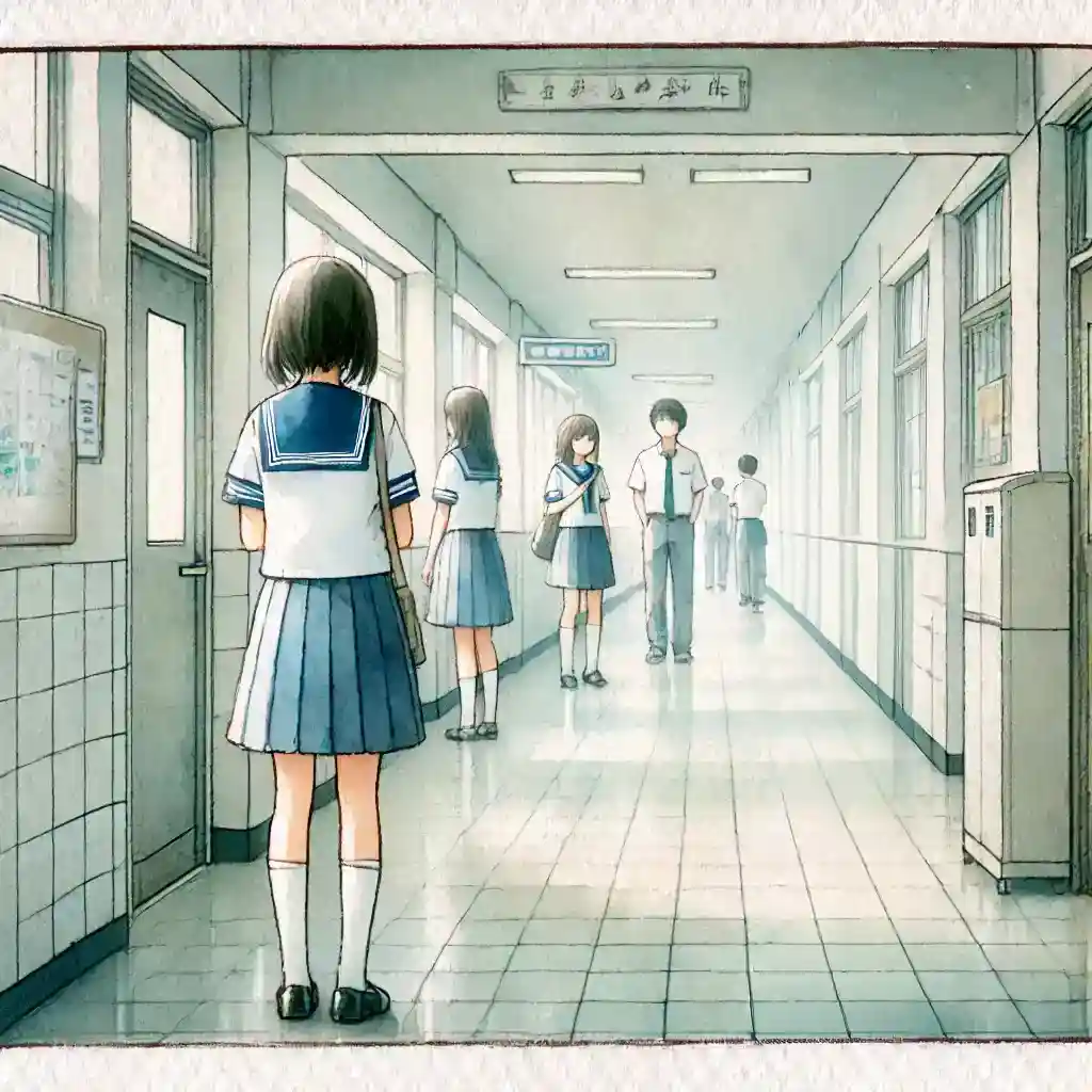 学校の廊下　中学生たち