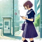 女の子 メールを打っている