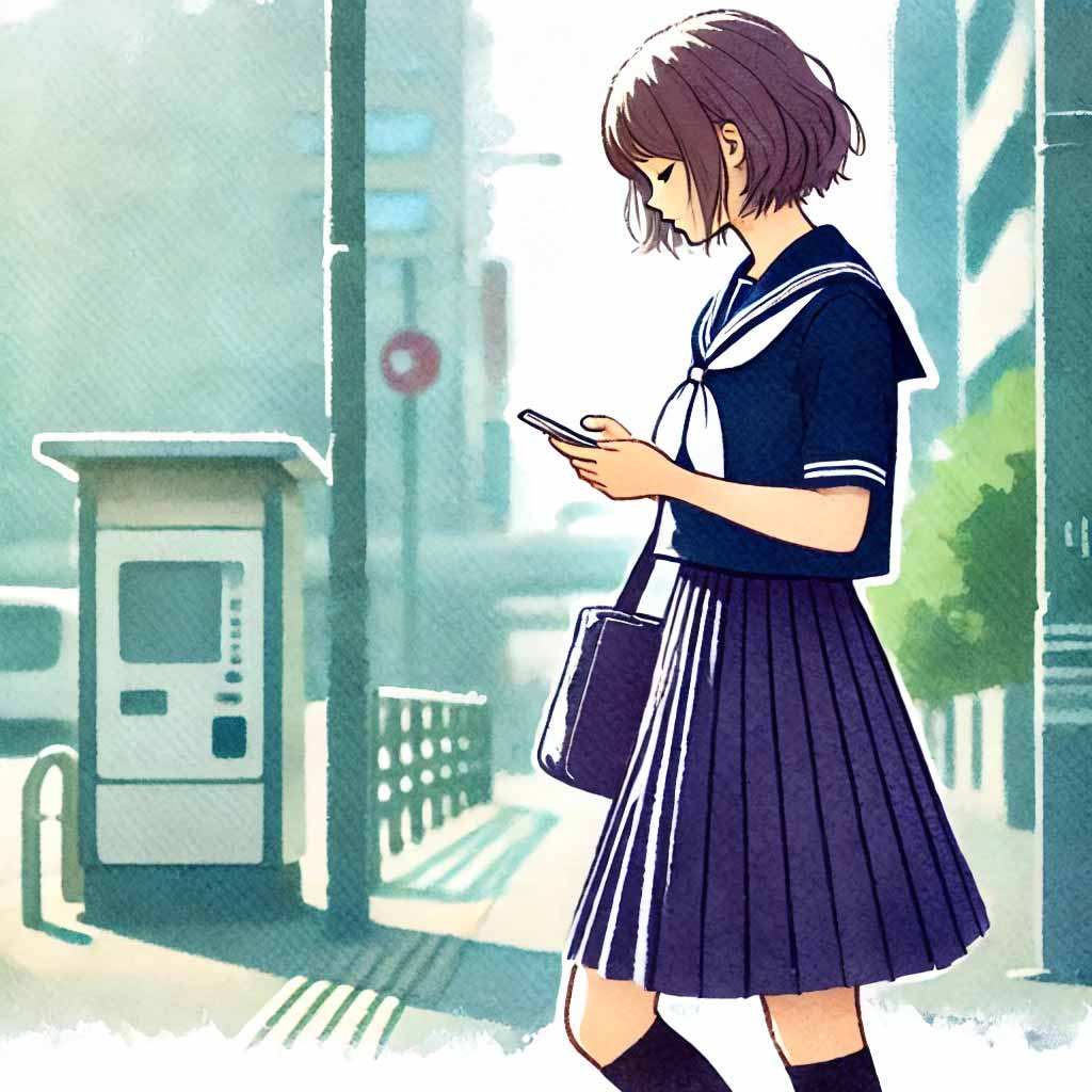 女の子　メールを打っている