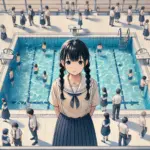 いろいろな人がプールを見ている