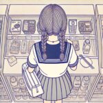 コンビニでお昼を選んでいる中学生女子