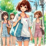 友達とプールに行く中学生女子