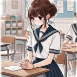 良い席になるよう願っている女子のイラスト