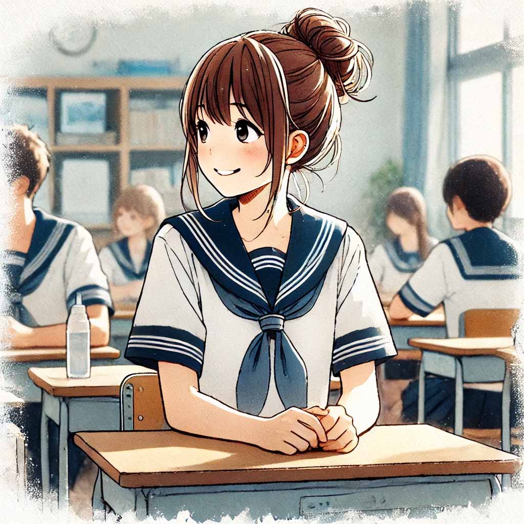 周りに挨拶する中学生女子