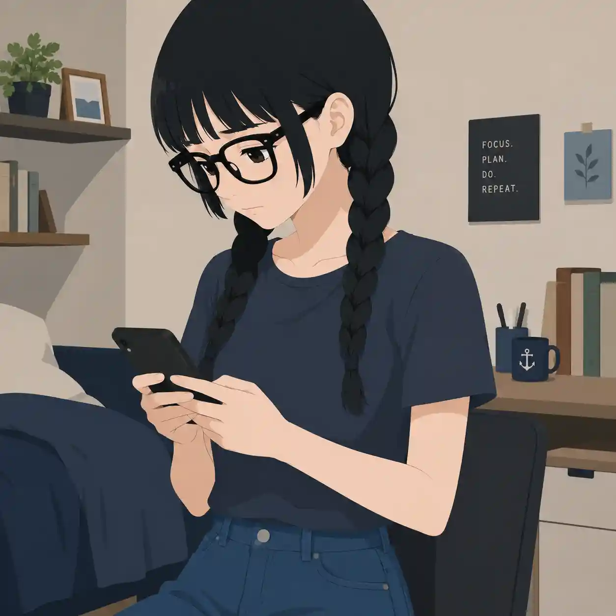 休むことをスマホで伝えている女子