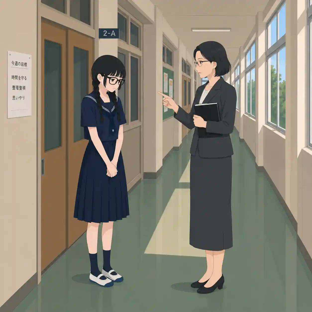 廊下で怒られている女子