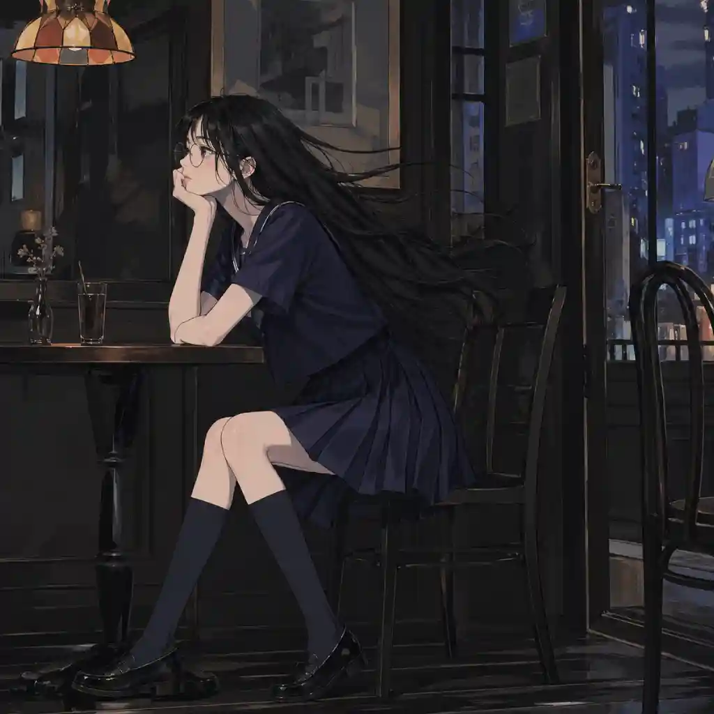 カフェで思案している女子