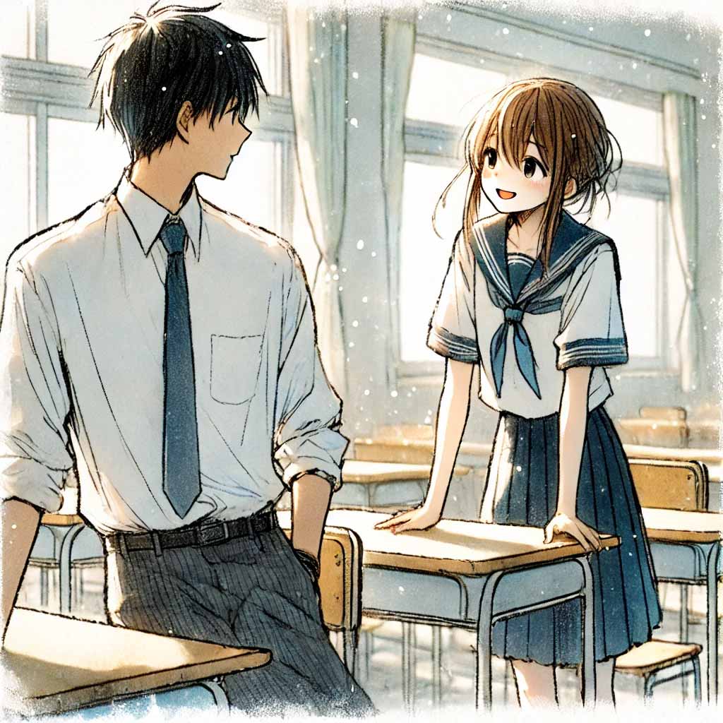 休み時間に好きピに話をしに行く女子中学生