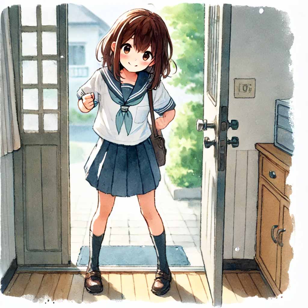 朝ガッツポーズの女子中学生