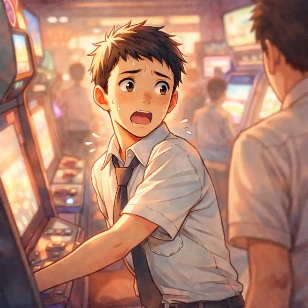 ゲーセンでサボっているところを先輩に見つかる